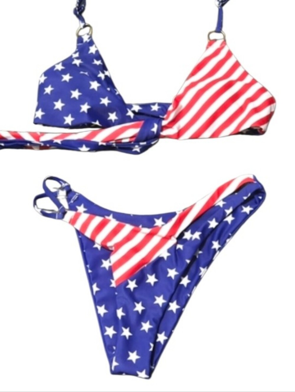 American Flag Patriotic Stars & Stripes Triangle Tie Side Bikini Set M